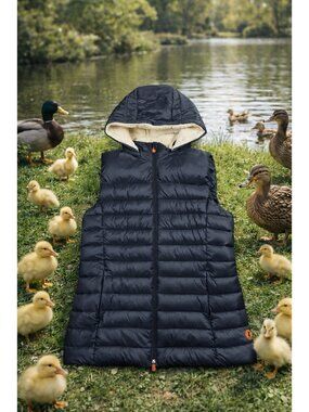 SAVE The Duck Vest Ultra Light XXL Margaret Sherpa Long Vest Hooded Women’s